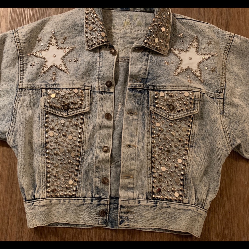 Vintage Denim Jacket w/ Leather & Studs